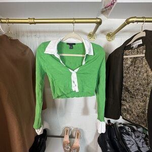 Forever 21 Green and White Crop Top